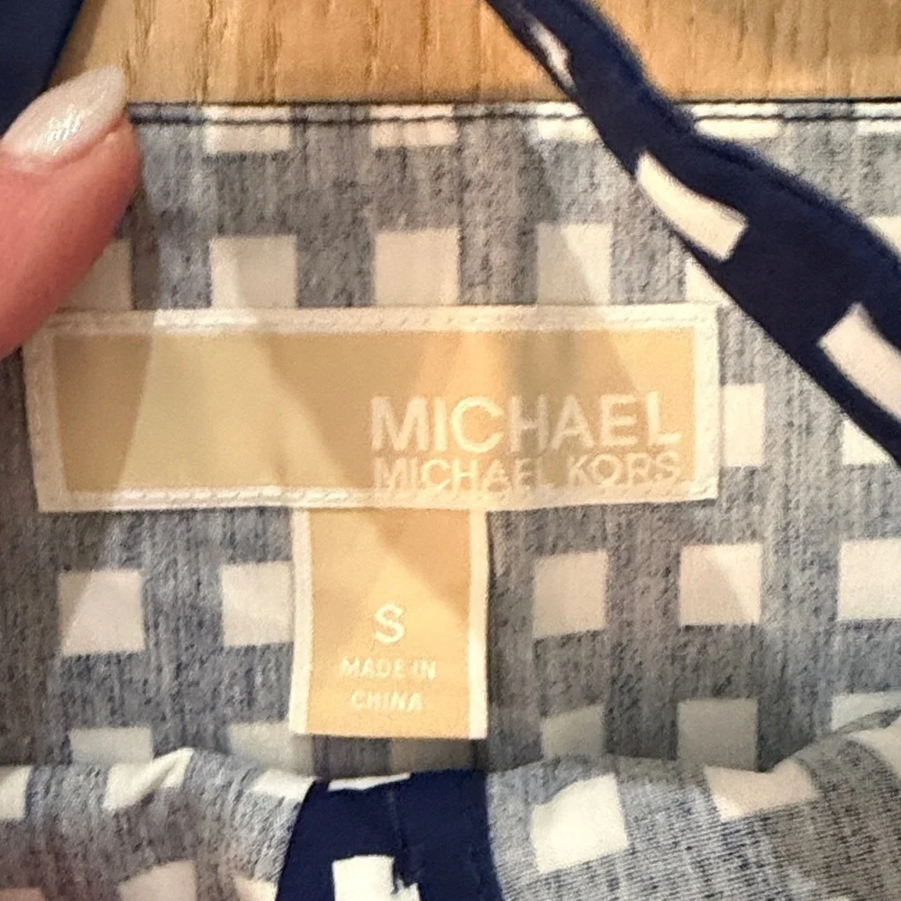 Michael Kors Blue and White Patterned Top